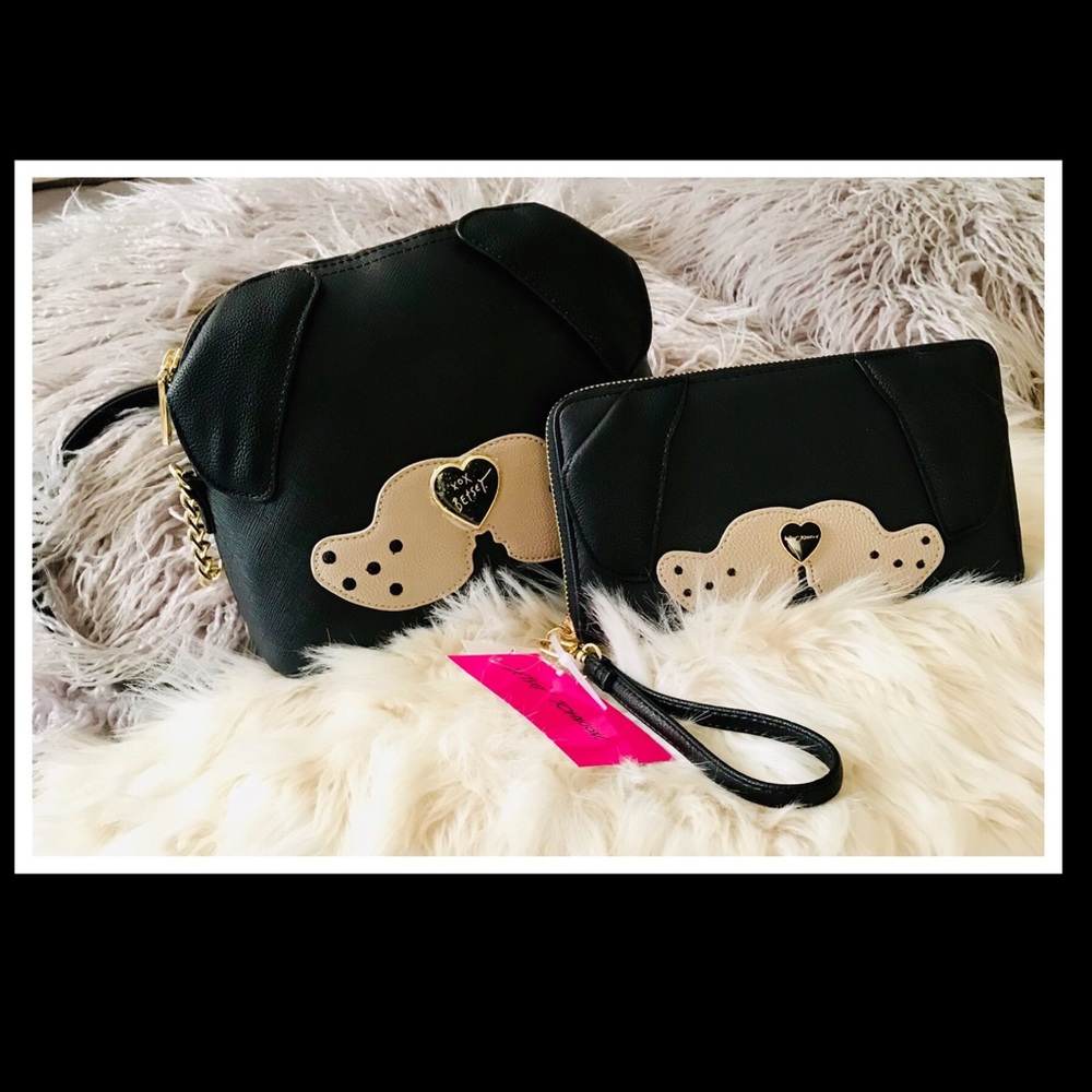 Betsey Johnson Black Puppy Dog Purse & Wallet Set - Picture 4 of 8